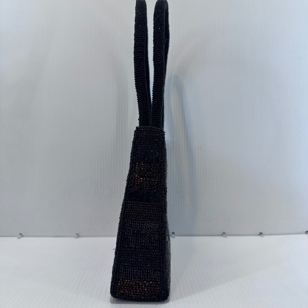 Black Beaded Flower Handbag Evening Bag Turquoise Accent‎ - Picture 6 of 10